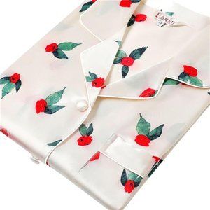 Silk Satin Womens Pajama Sets White Strawberry